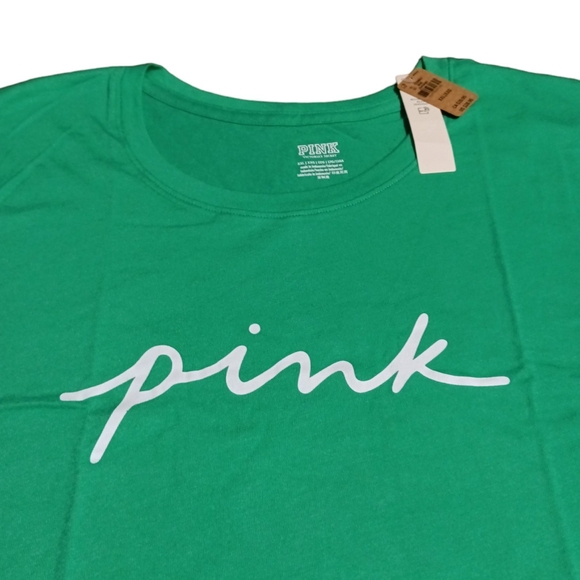 VS PINK Electric Green White Logo Knit Short Sleeve Perfect Everyday Tee XXL NEW - Picture 10 of 12